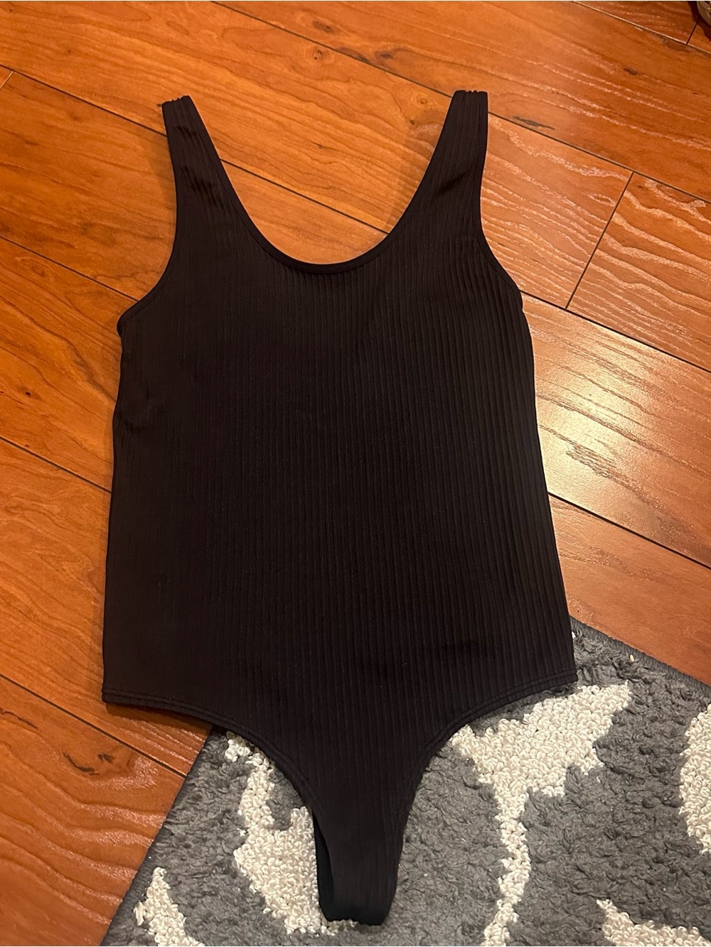 Aerie Black Ribbed One-Piece Bodysuit size XS